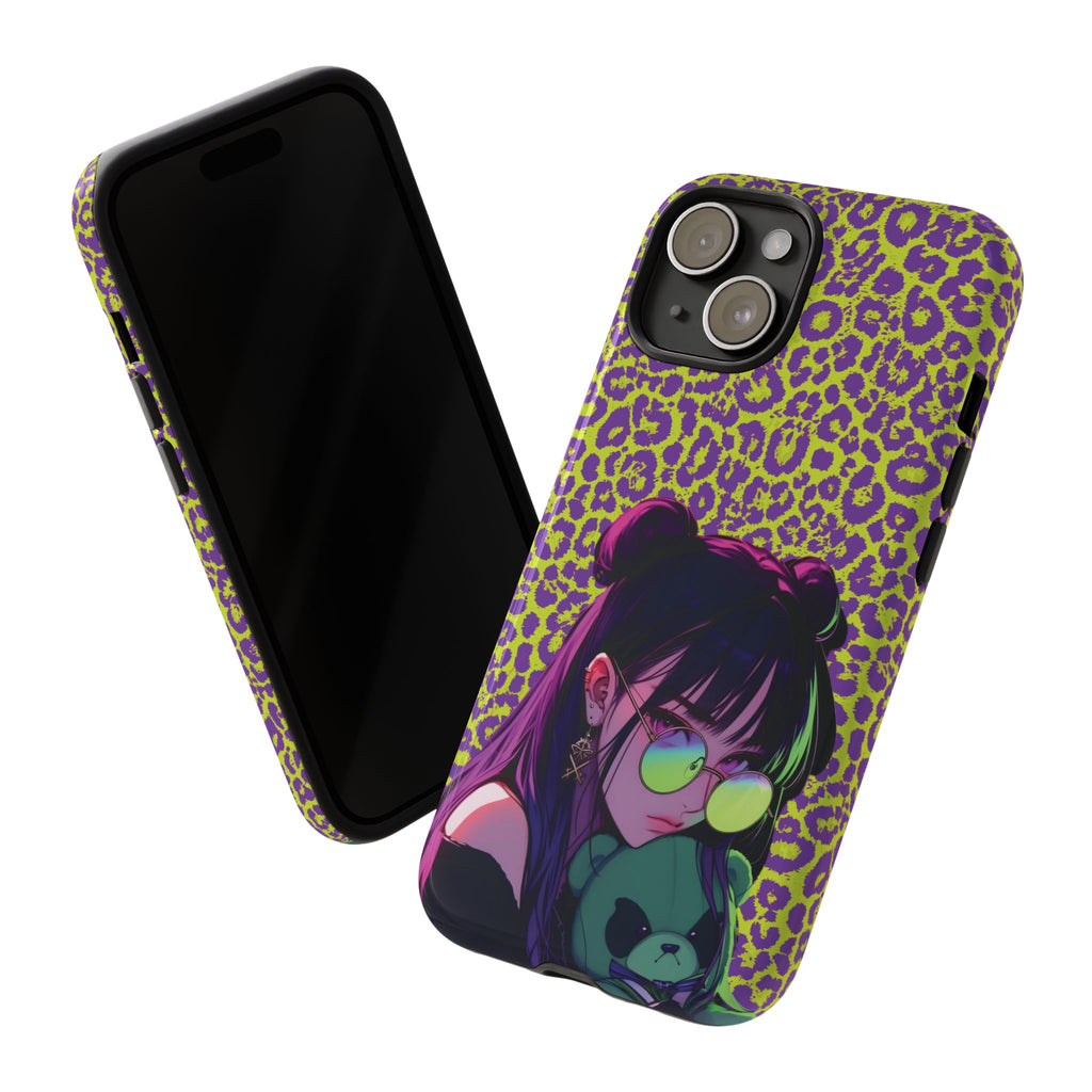 Purple Neon Lime Leopard Kz Tough Case for iPhone, Galaxy, or Google Pixel