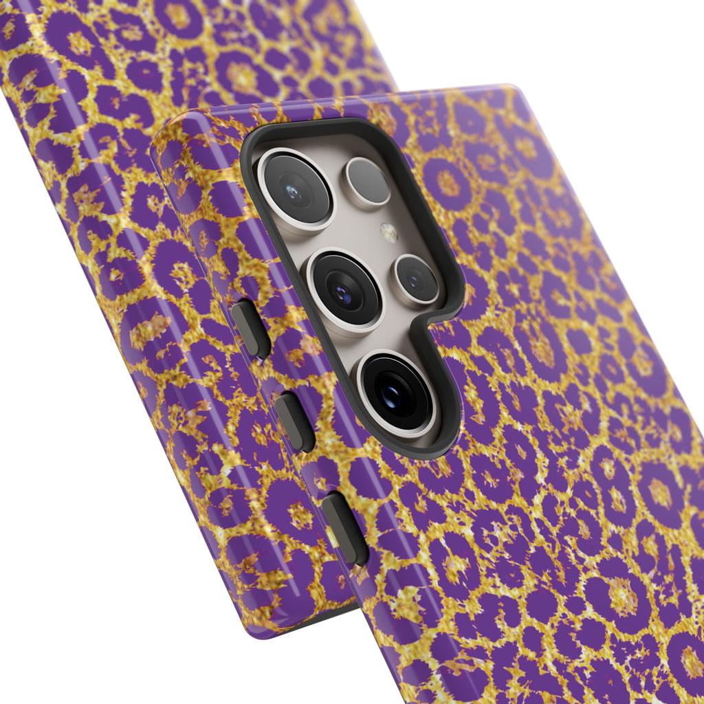 Purple Gold Leopard Tough Phone Case for iPhone, Galaxy, or Google Pixel