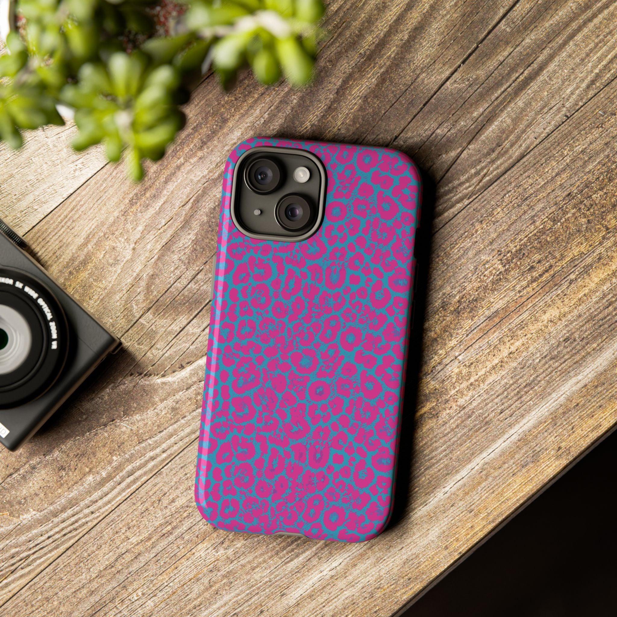 Pink Blue Leopard Tough Phone Case iPhone, Galaxy, or Google Pixel