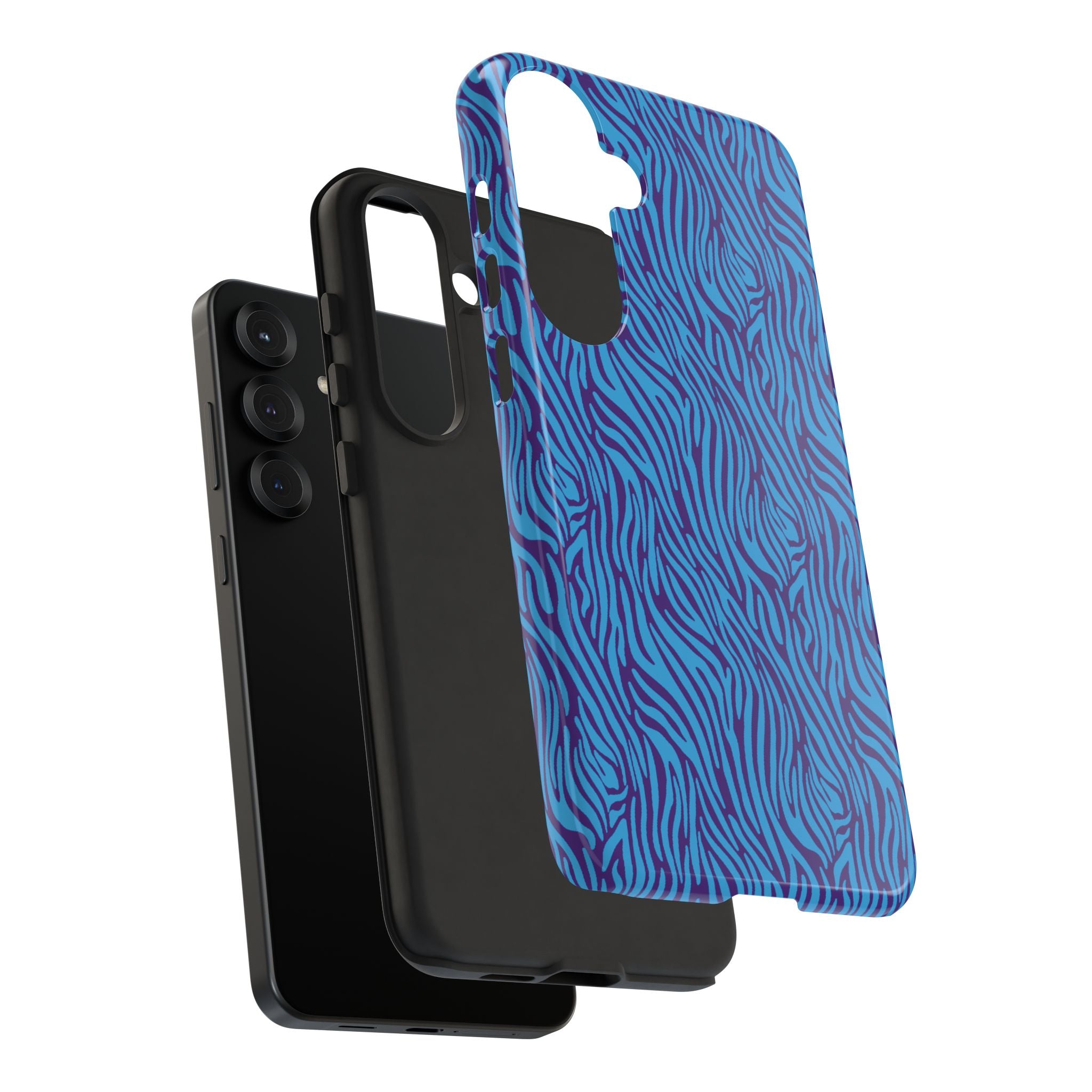 Zebra Print Blue and Purple Tough Case for iPhone, Galaxy or Google Pixel