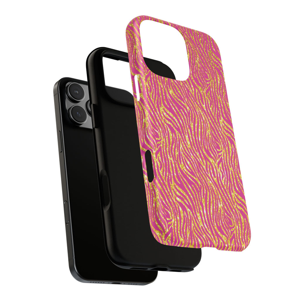 Pink Gold Zebra Print Tough Case for iPhone, Galaxy, or Google Pixel