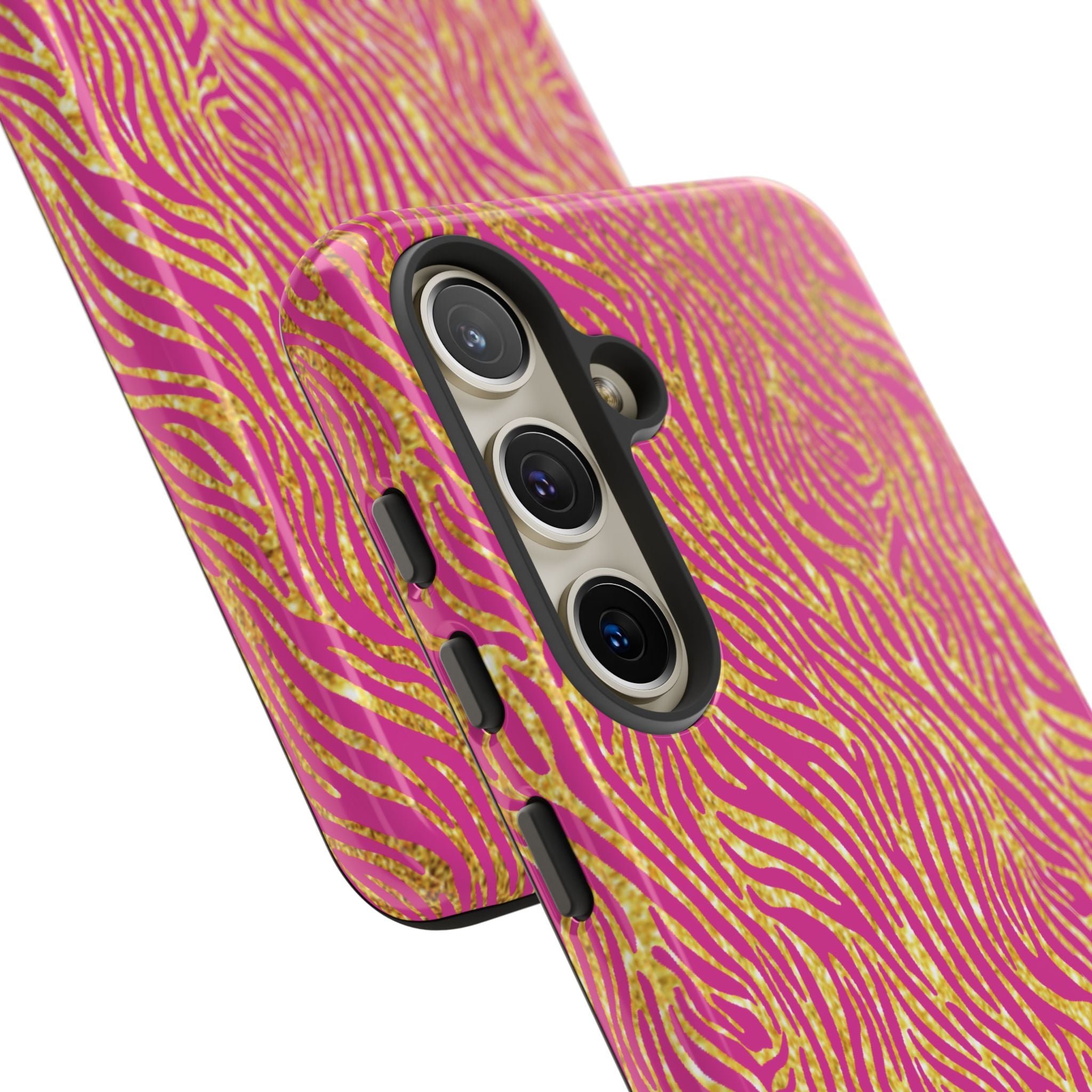 Pink Gold Zebra Print Tough Case for iPhone, Galaxy, or Google Pixel