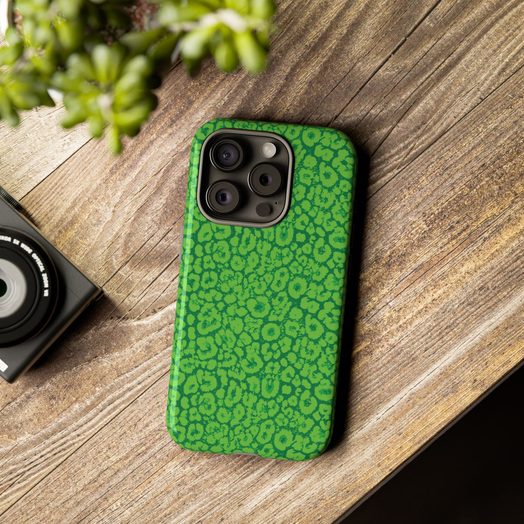 Neon Green Leopard Tough Phone Case for iPhone, Galaxy, or Google Pixel