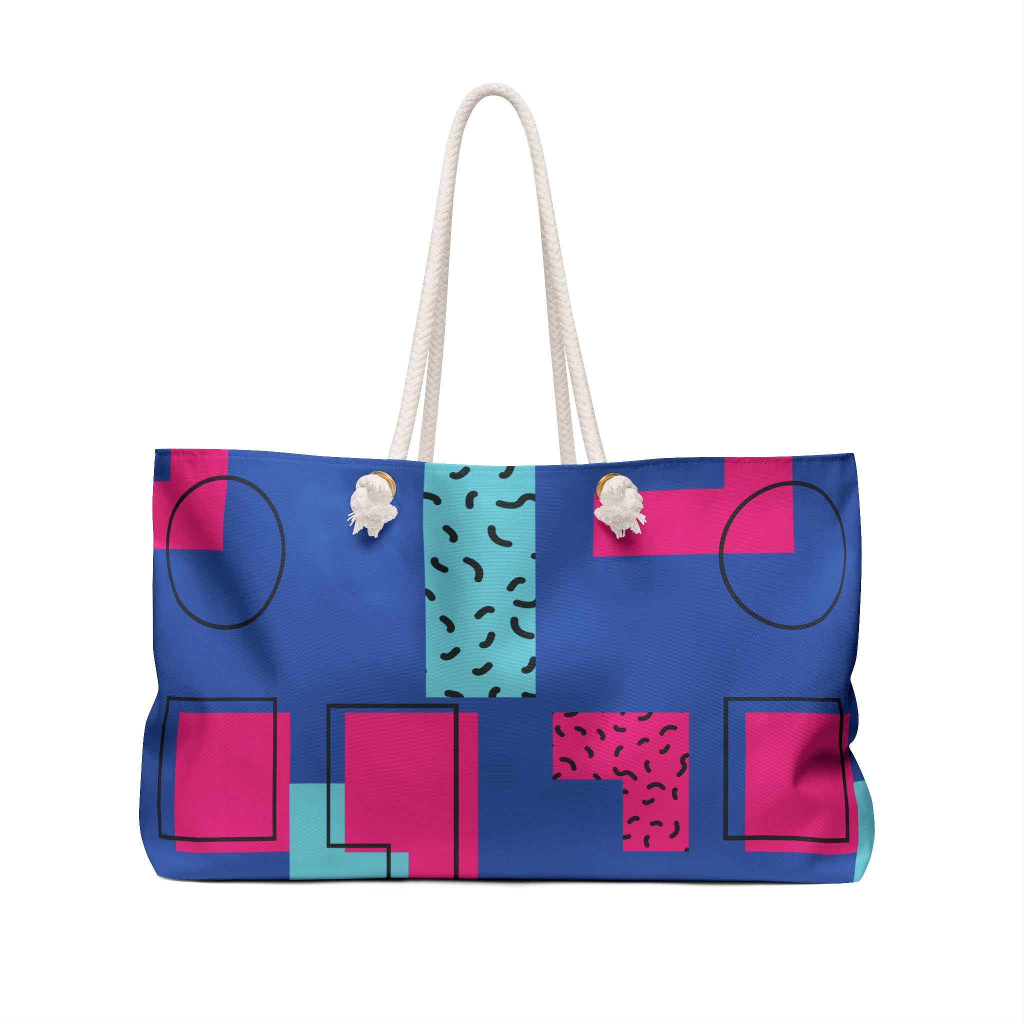Retro Blocks Blue Eco-Friendly Weekender Bag, Travel Tote, Beach Bag