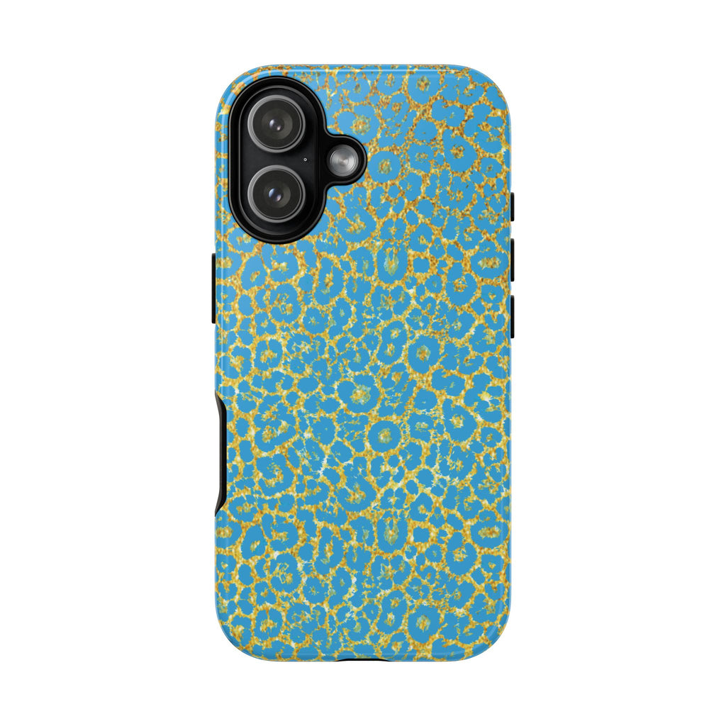 Blue Gold Leopard Tough Phone Case for iPhone, Galaxy, or Google Pixel