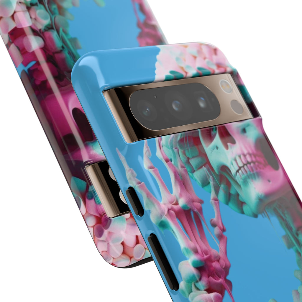 Neon Pink Skeleton Blue Tough Phone Case for iPhone, Galaxy or Google Pixel