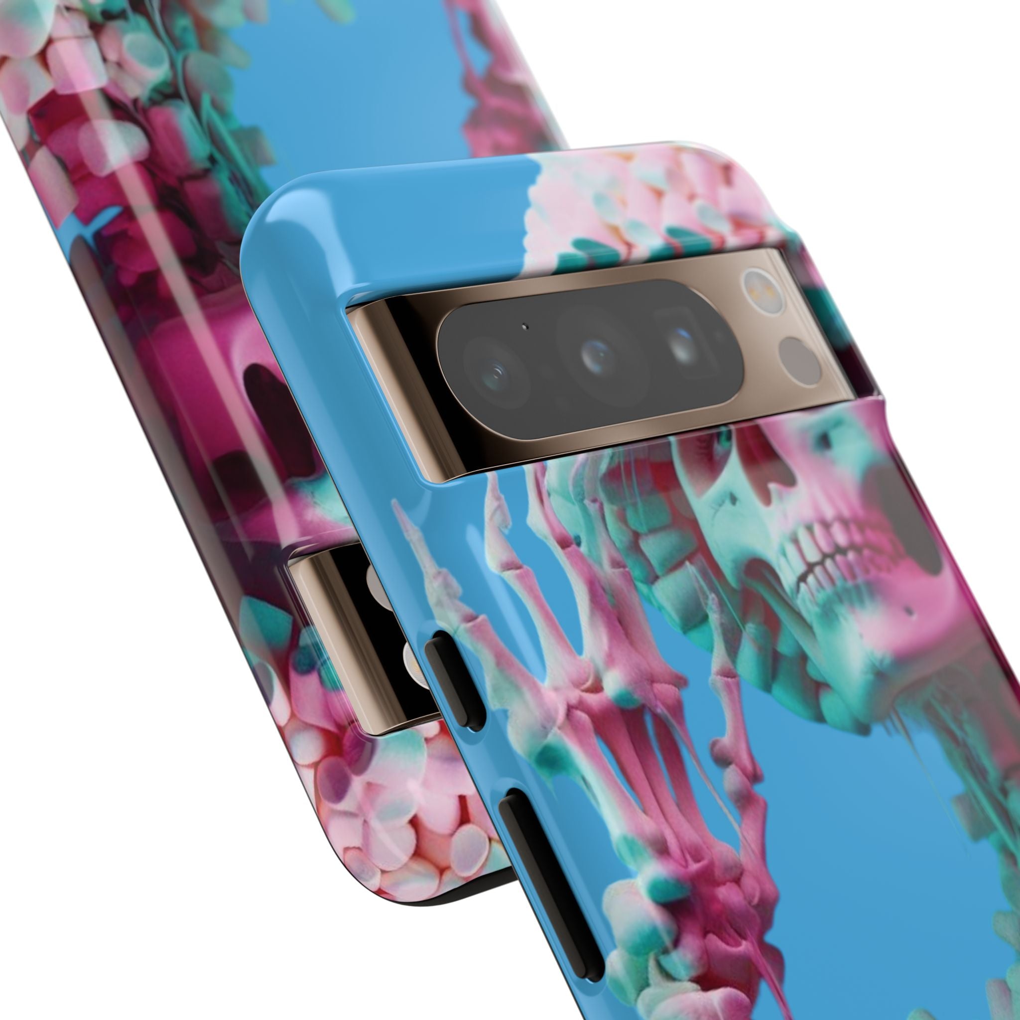 Neon Pink Skeleton Blue Tough Phone Case for iPhone, Galaxy or Google Pixel
