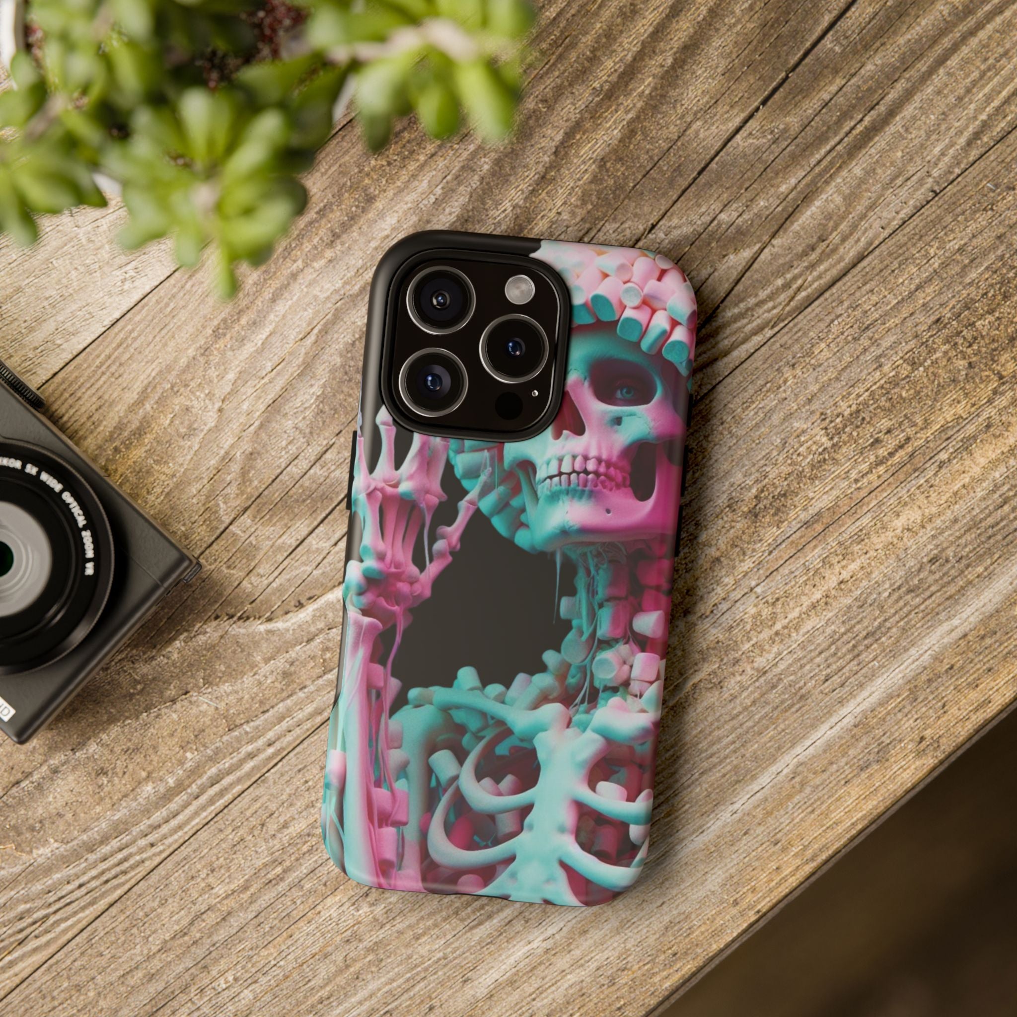 Neon Pink Skeleton (Black) Tough Phone Case for iPhone, Galaxy, or Google Pixel