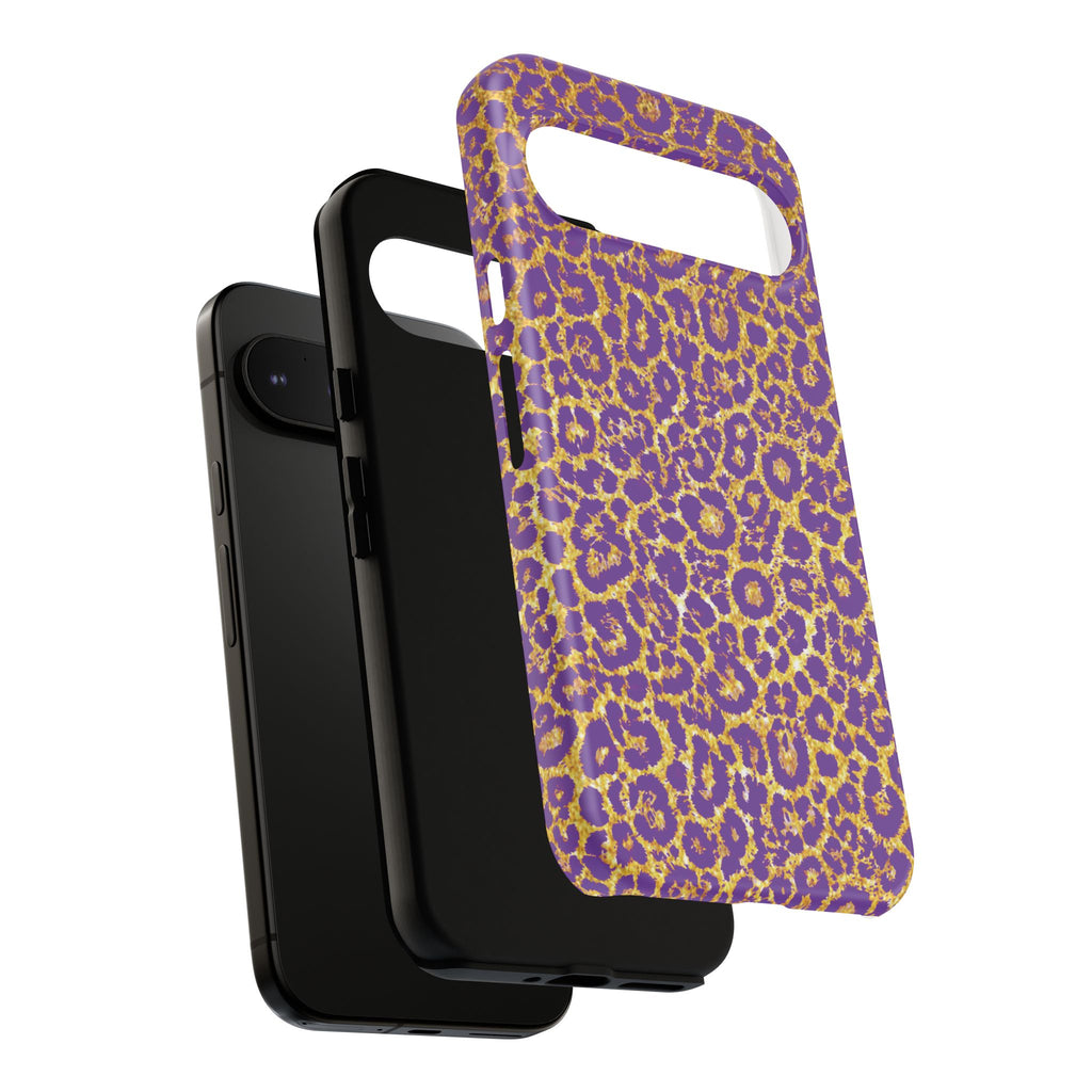 Purple Gold Leopard Tough Phone Case for iPhone, Galaxy, or Google Pixel