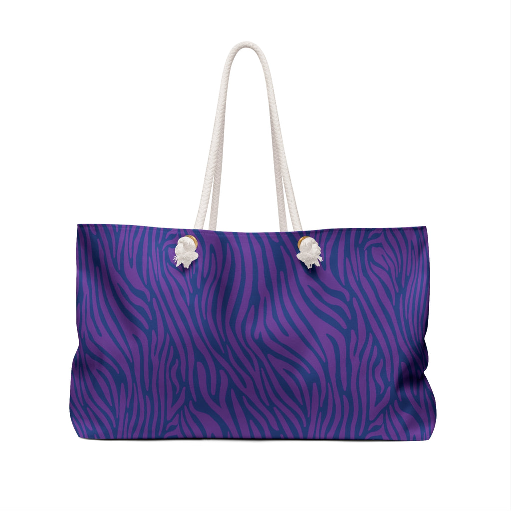 Purple Blue Zebra Eco Friendly Weekender Bag, Travel Tote, Beach Bag