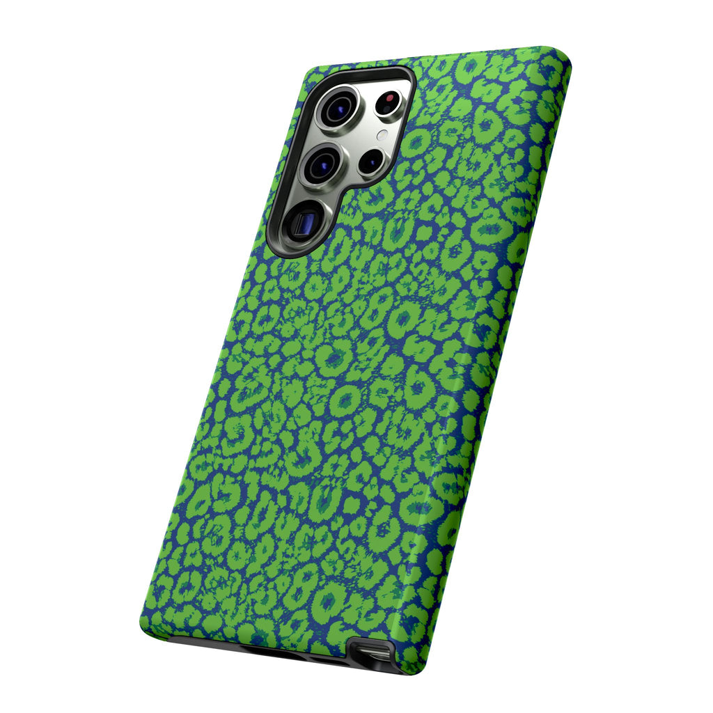 Blue Neon Green  Leopard Tough Phone Case for iPhone, Galaxy, or Google Pixel