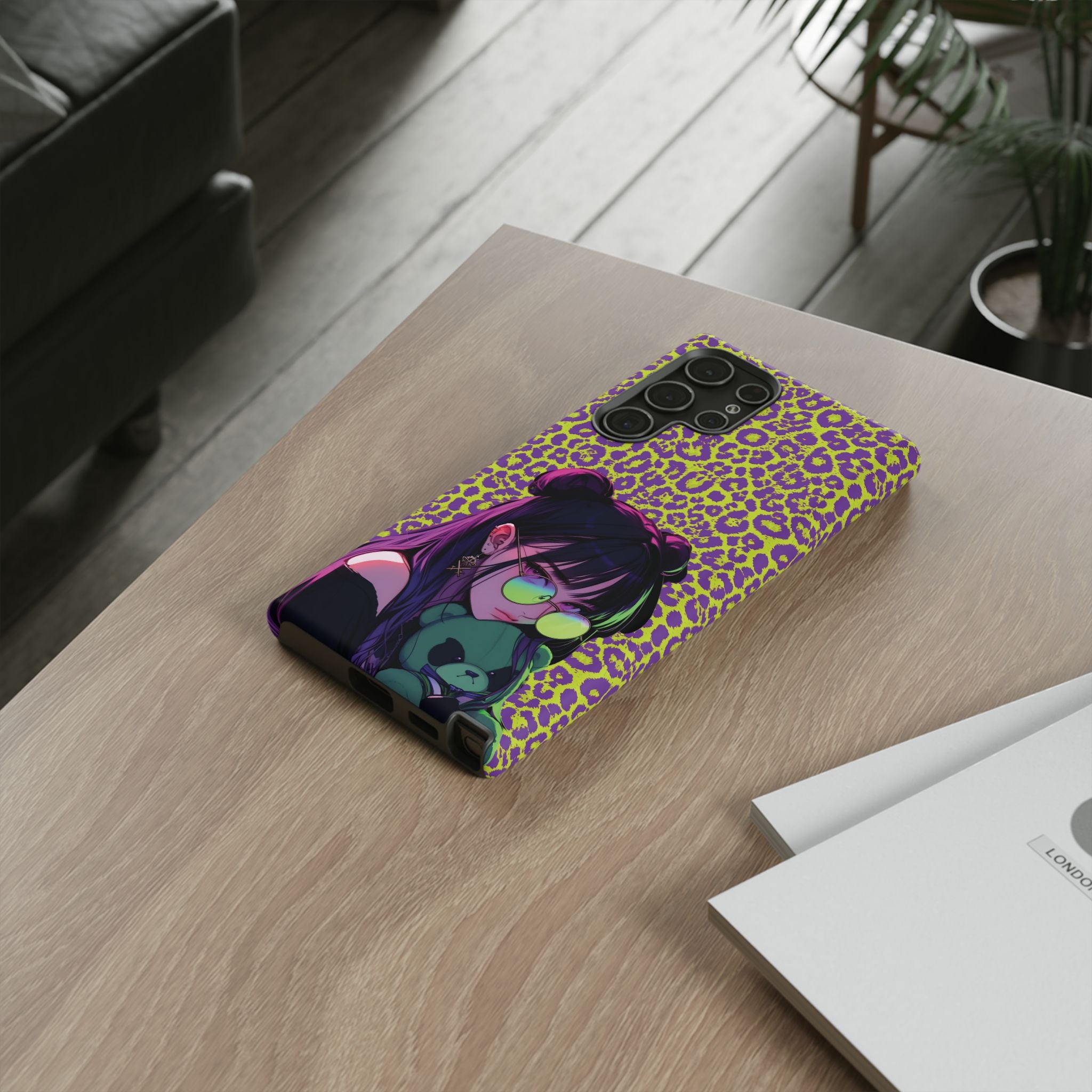 Purple Neon Lime Leopard Kz Tough Case for iPhone, Galaxy, or Google Pixel