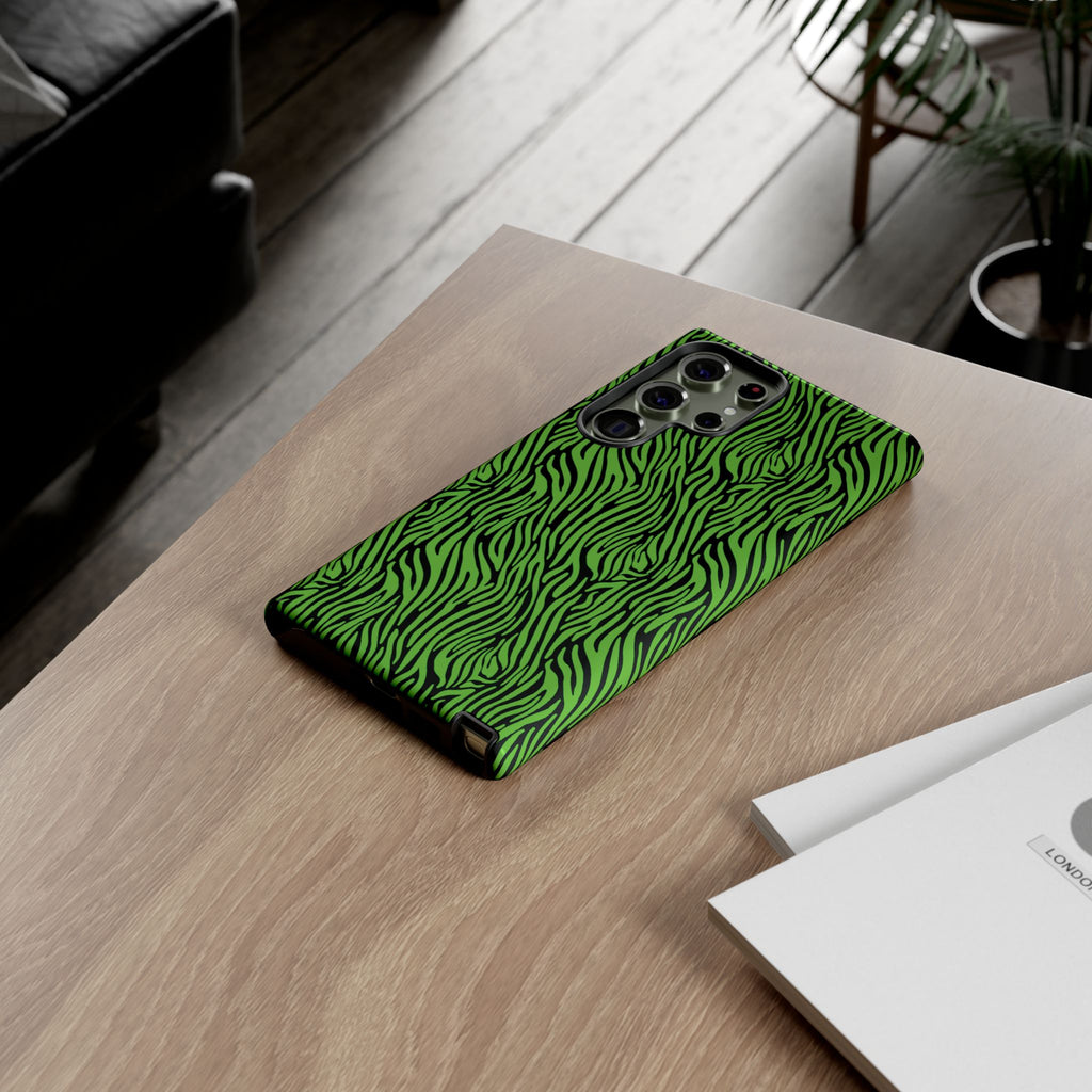 Neon Green Zebra Tough Phone Case iPhone, Galaxy, or Google Pixel