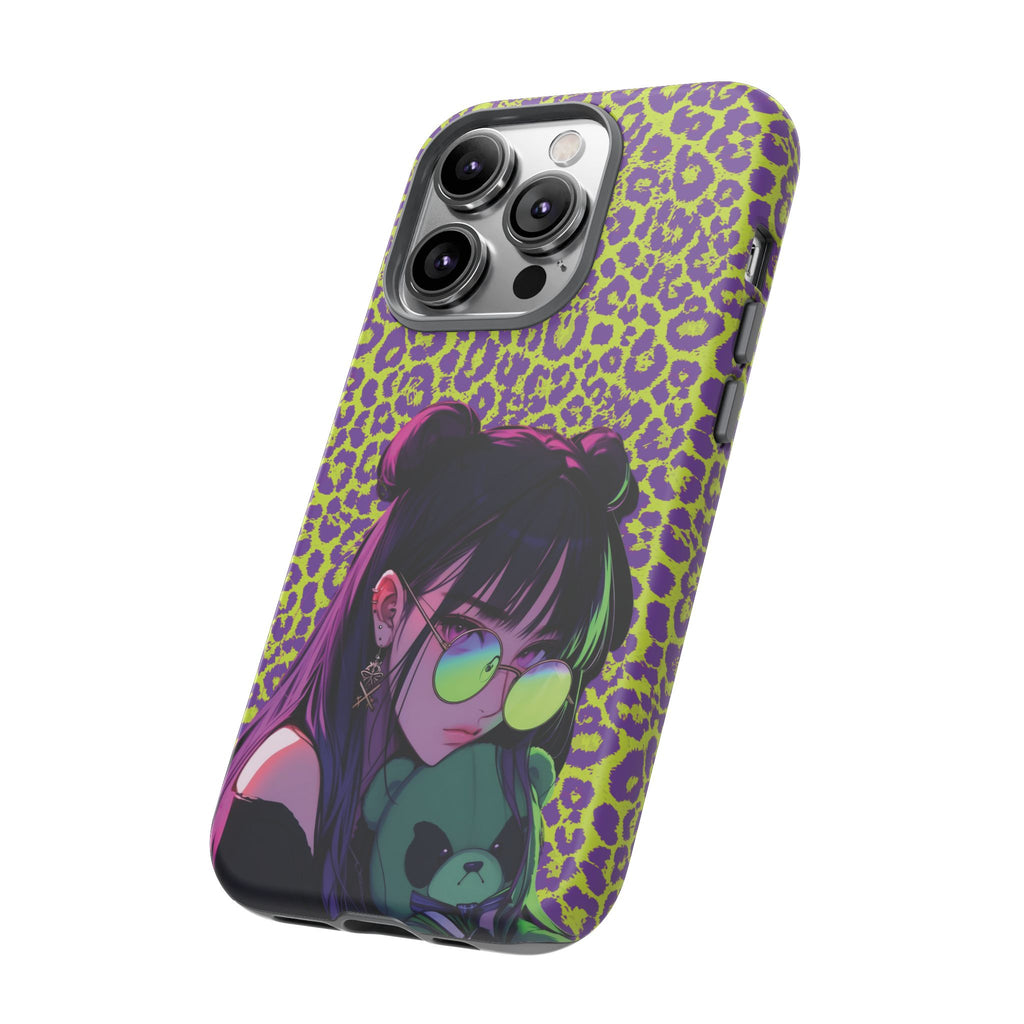 Purple Neon Lime Leopard Kz Tough Case for iPhone, Galaxy, or Google Pixel