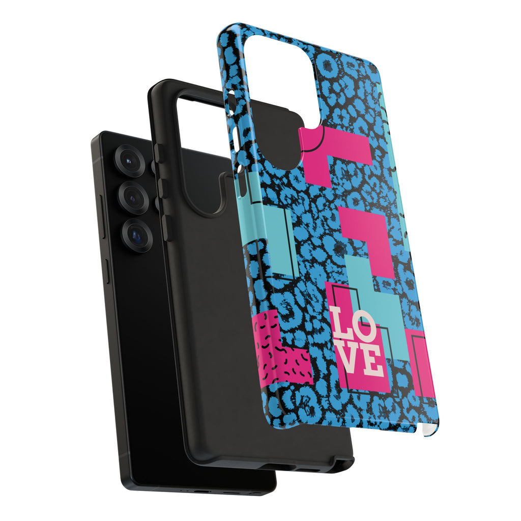 LOVE Blue Leopard 80s Vibe Tough Case for iPhone, Galaxy, or Google Pixel