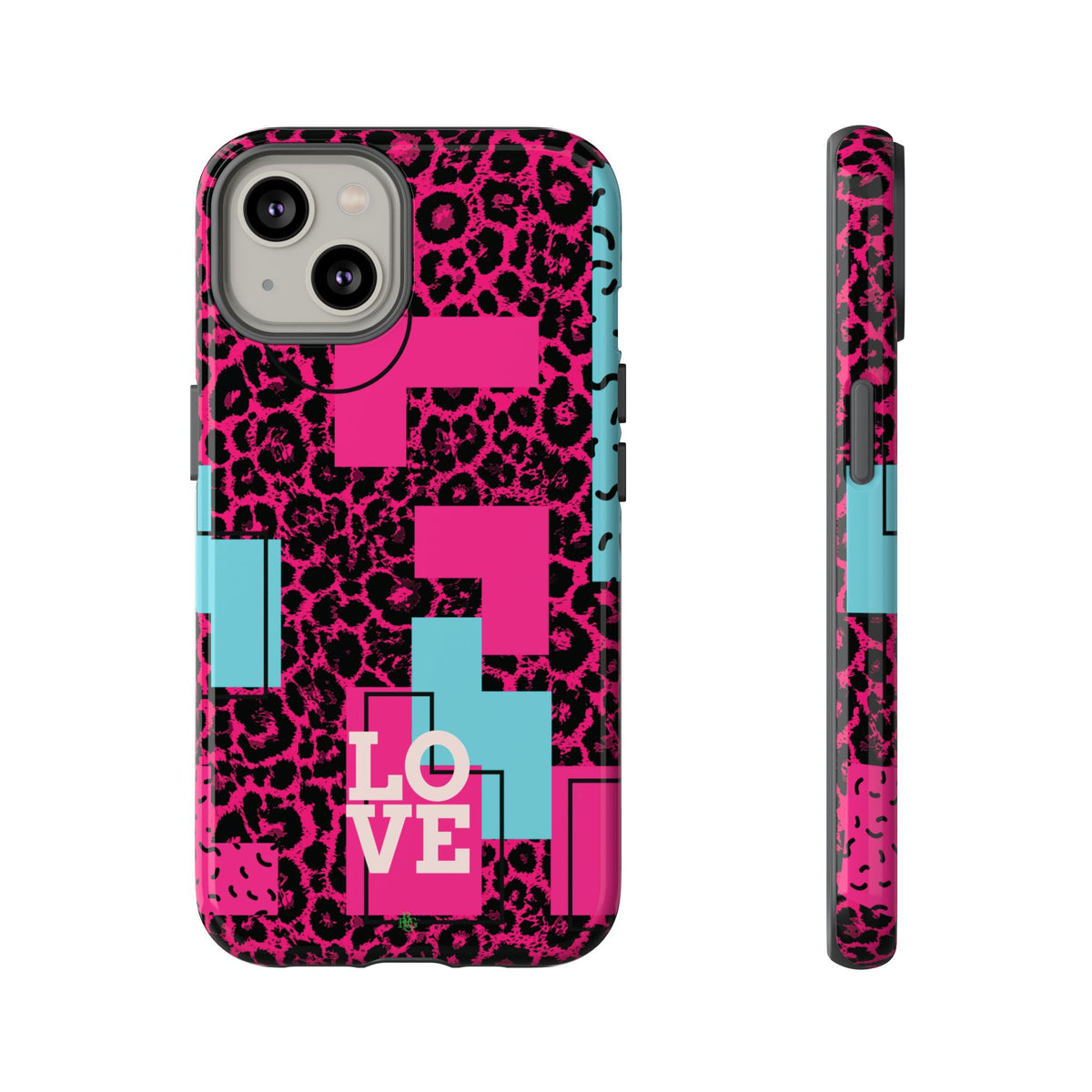 Pink Love Retro Blocks Leopard RG Tough Phone Case for iPhone, Galaxy, or Google Pixel