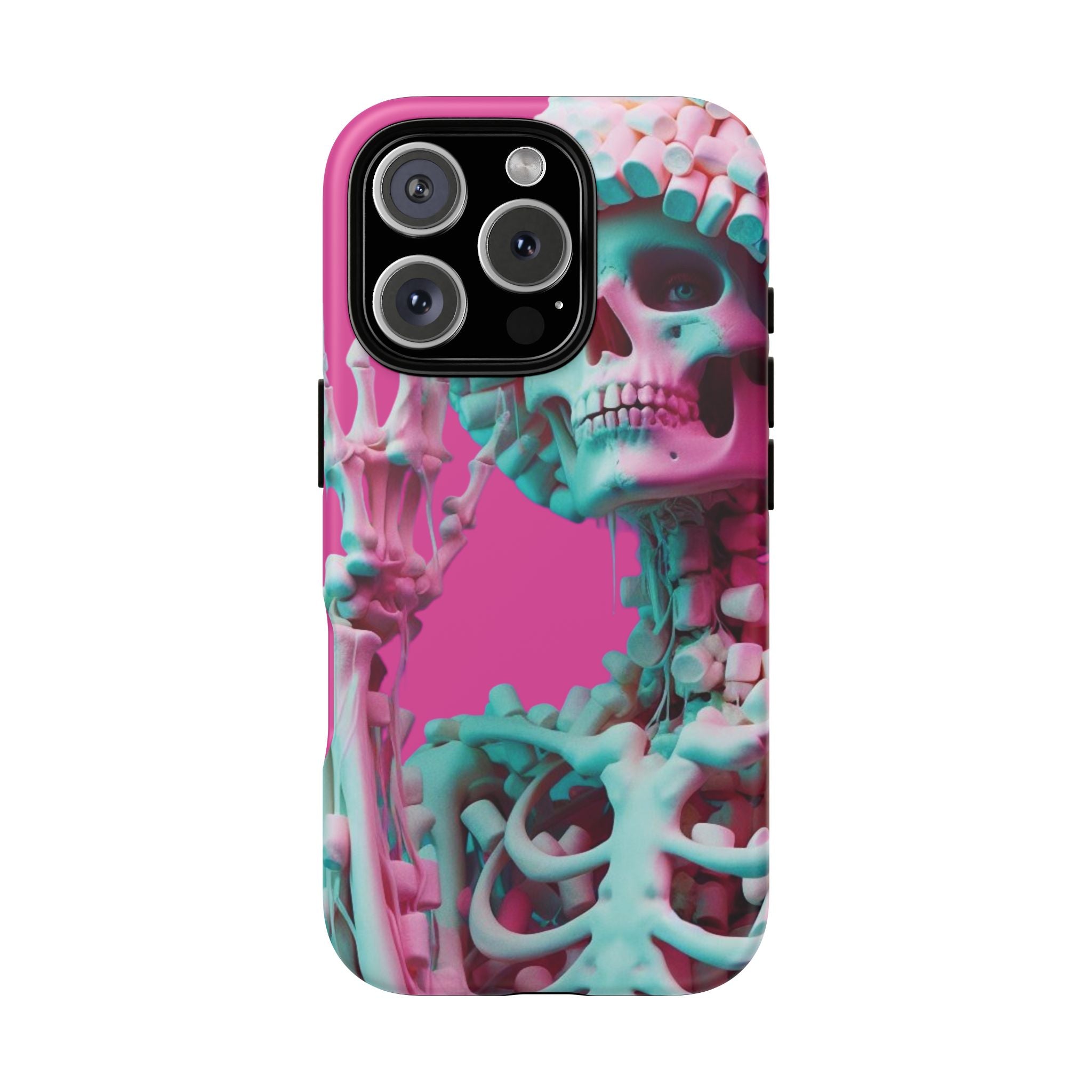 Neon Pink Skeleton Tough Phone Case for iPhone, Galaxy and Google Pixel