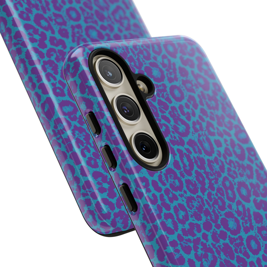 Leopard Printed Purple Blue Tough Phone Case for iPhone, Galaxy, or Google Pixel