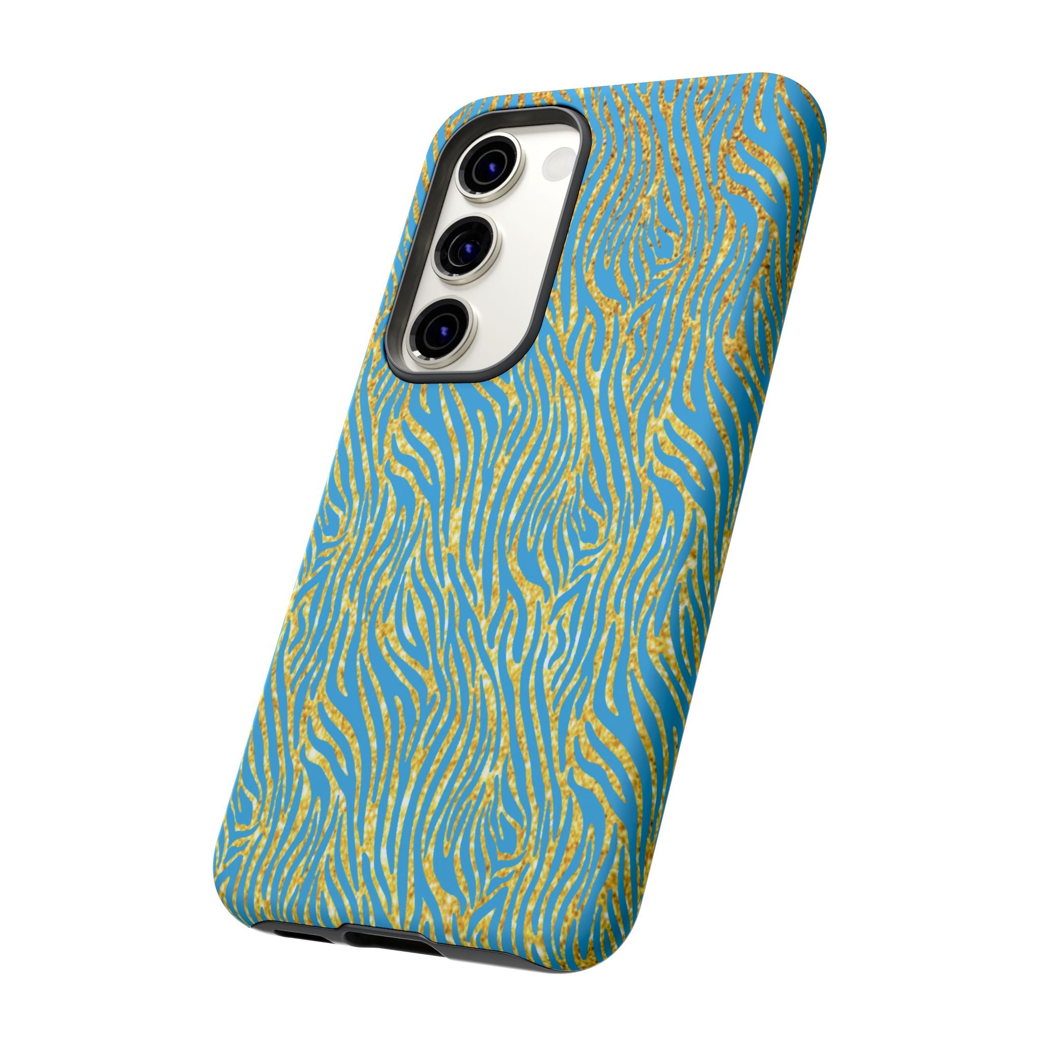 Blue Gold Zebra Tough Case for iPhone, Galaxy, or Google Pixel