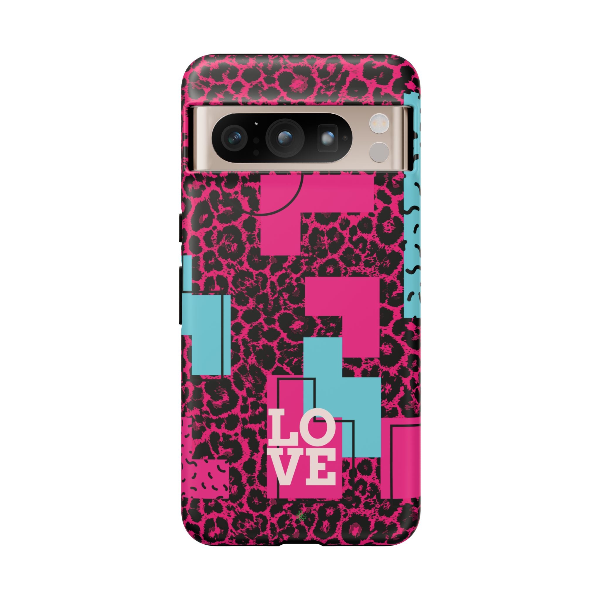 Pink Love Retro Blocks Leopard RG Tough Phone Case for iPhone, Galaxy, or Google Pixel