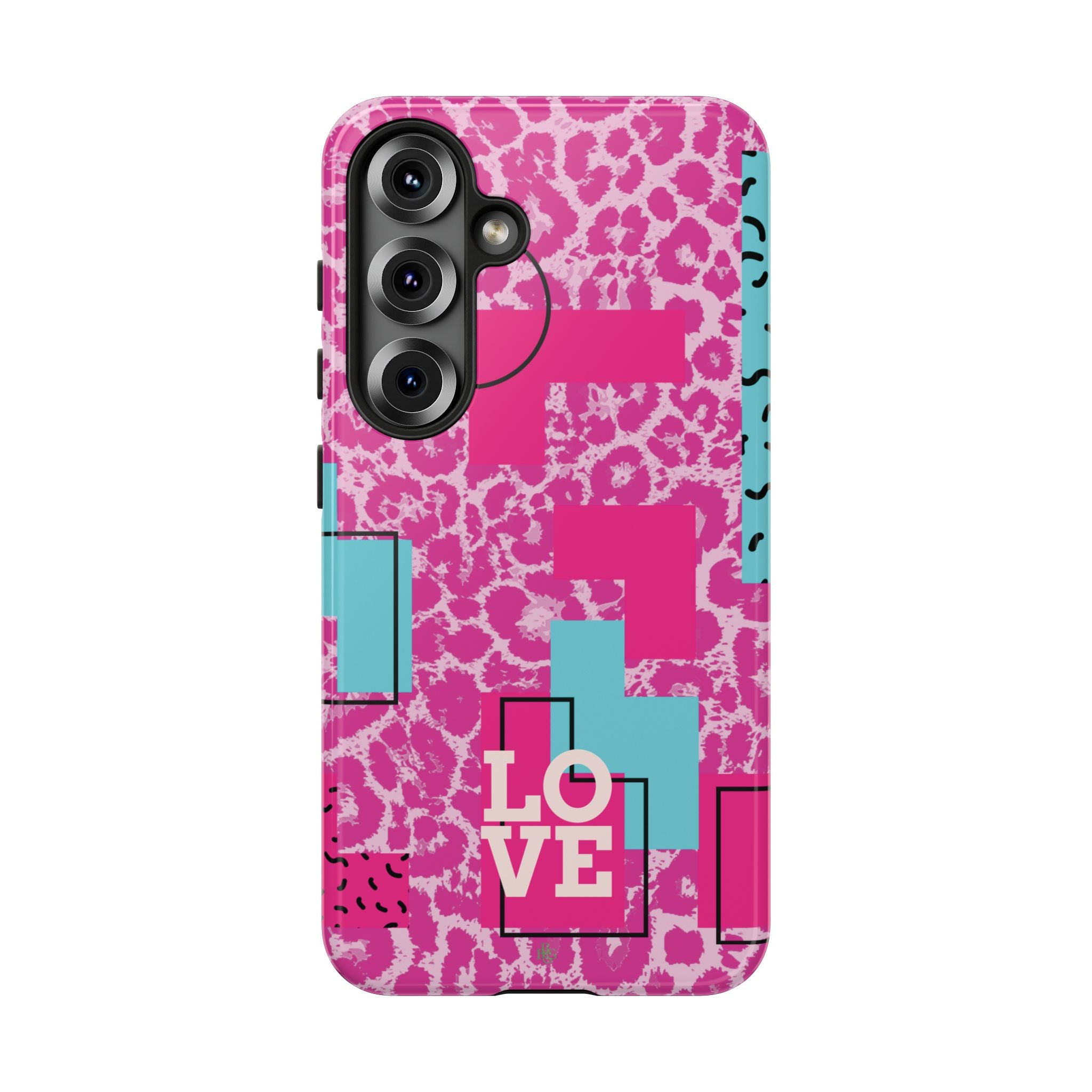 Retro Love Pink Leopard RG Tough Phone Case for iPhone, Galaxy, or Google Pixel