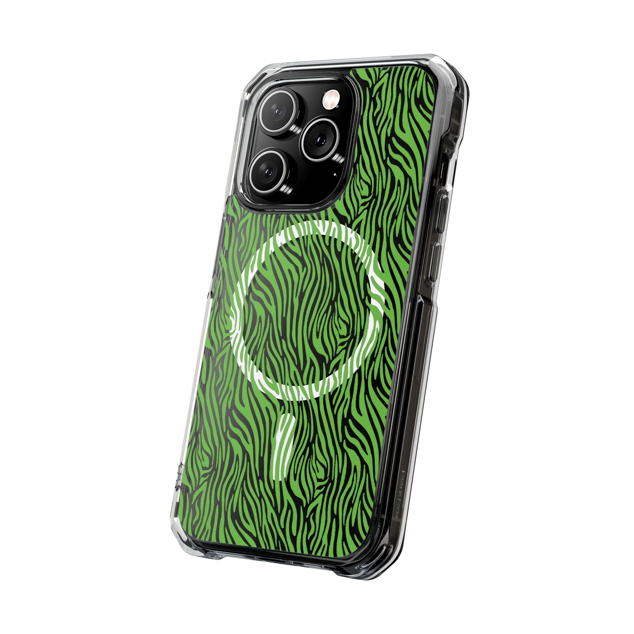 Neon Green Zebra Magnetic iPhone 14, 15, 16 Series Clear Impact Cases