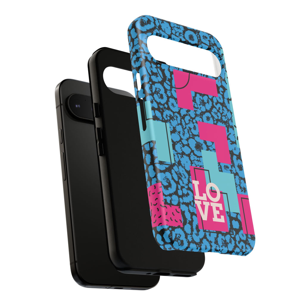 LOVE Blue Leopard 80s Vibe Tough Case for iPhone, Galaxy, or Google Pixel