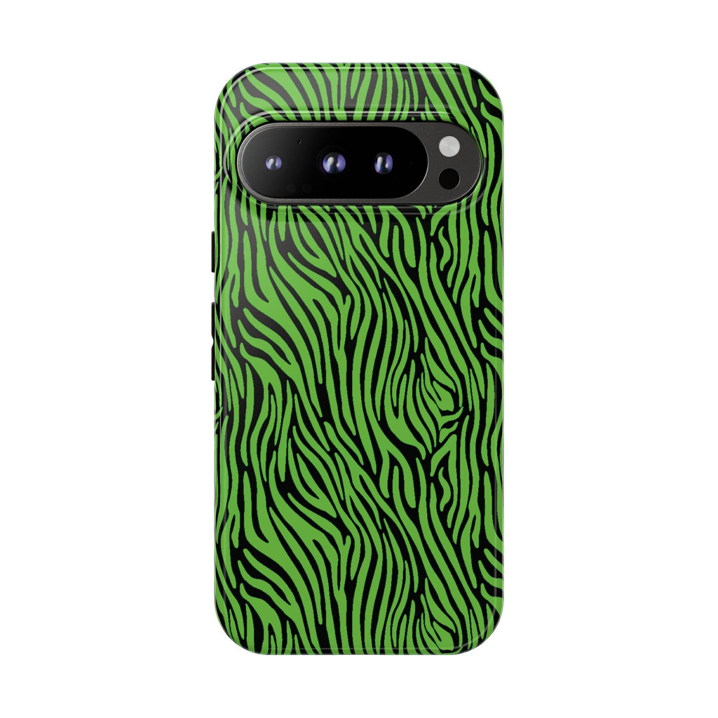 Neon Green Zebra Tough Phone Case iPhone, Galaxy, or Google Pixel