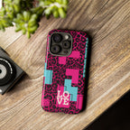 Pink Love Retro Blocks Leopard RG Tough Phone Case for iPhone, Galaxy, or Google Pixel