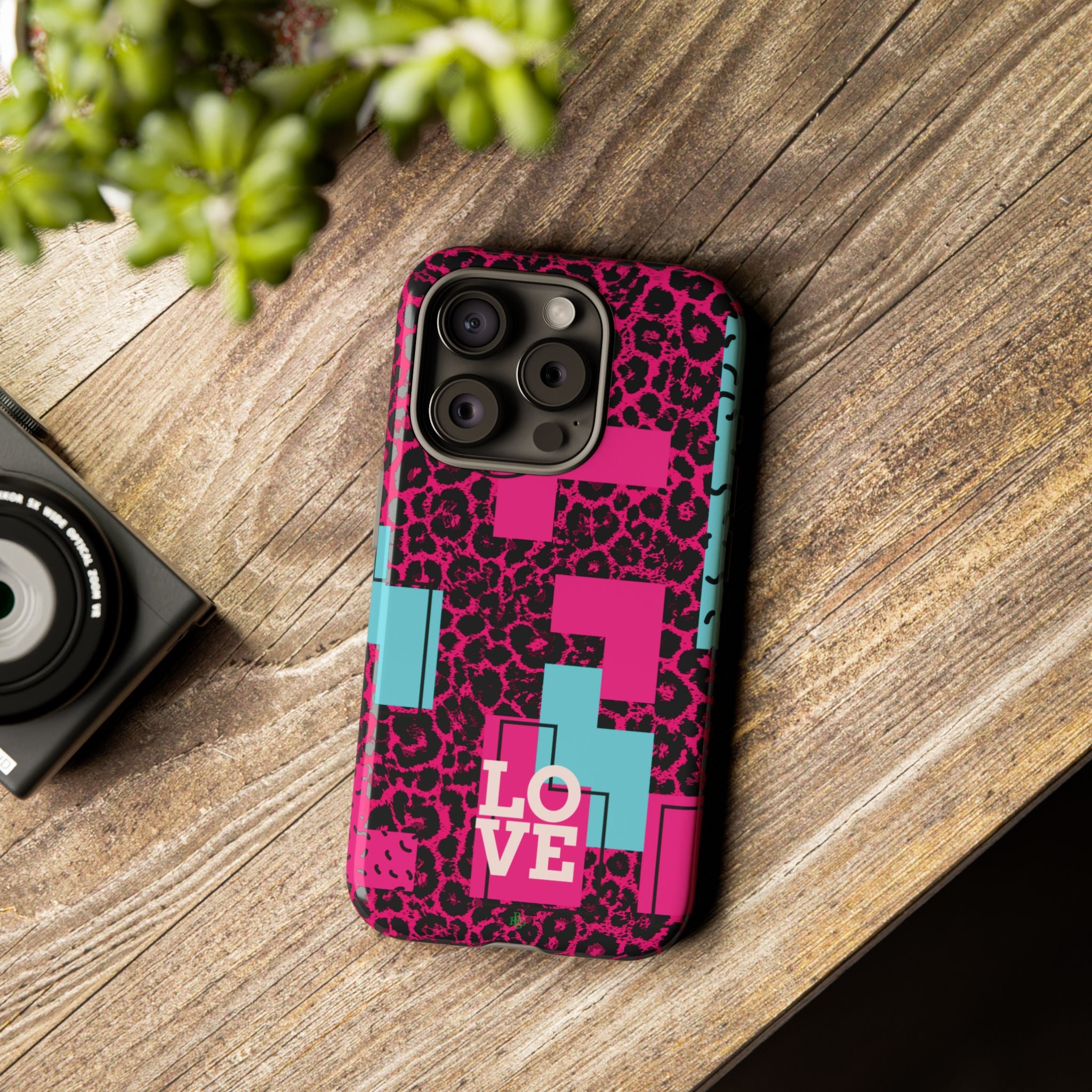 Pink Love Retro Blocks Leopard RG Tough Phone Case for iPhone, Galaxy, or Google Pixel