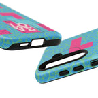 LOVE Aqua Blue Leopard RG Tough Phone Case iPhone, Galaxy, or Google Pixel