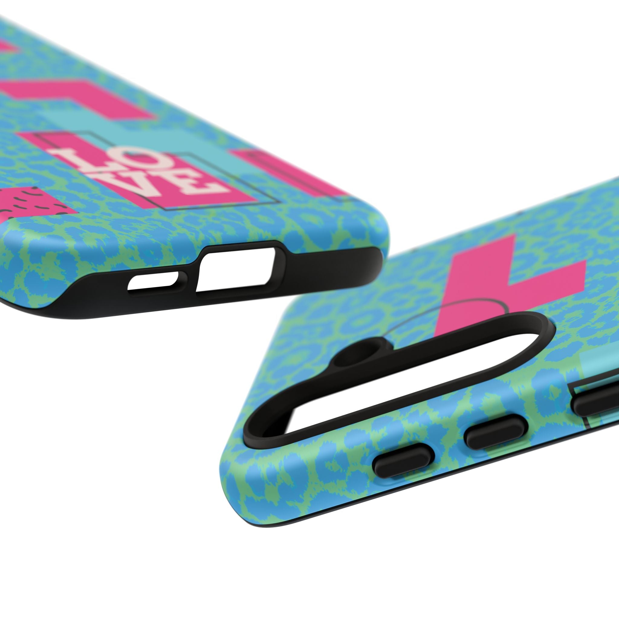 LOVE Aqua Blue Leopard RG Tough Phone Case iPhone, Galaxy, or Google Pixel