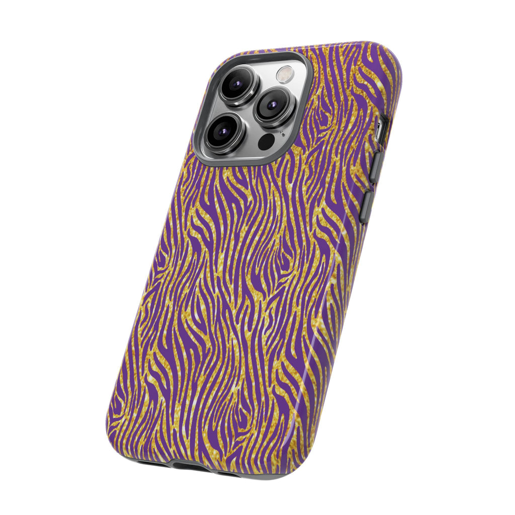 Vibrant Purple Gold Zebra Tough Phone Case iPhone, Galaxy, or Google Pixel