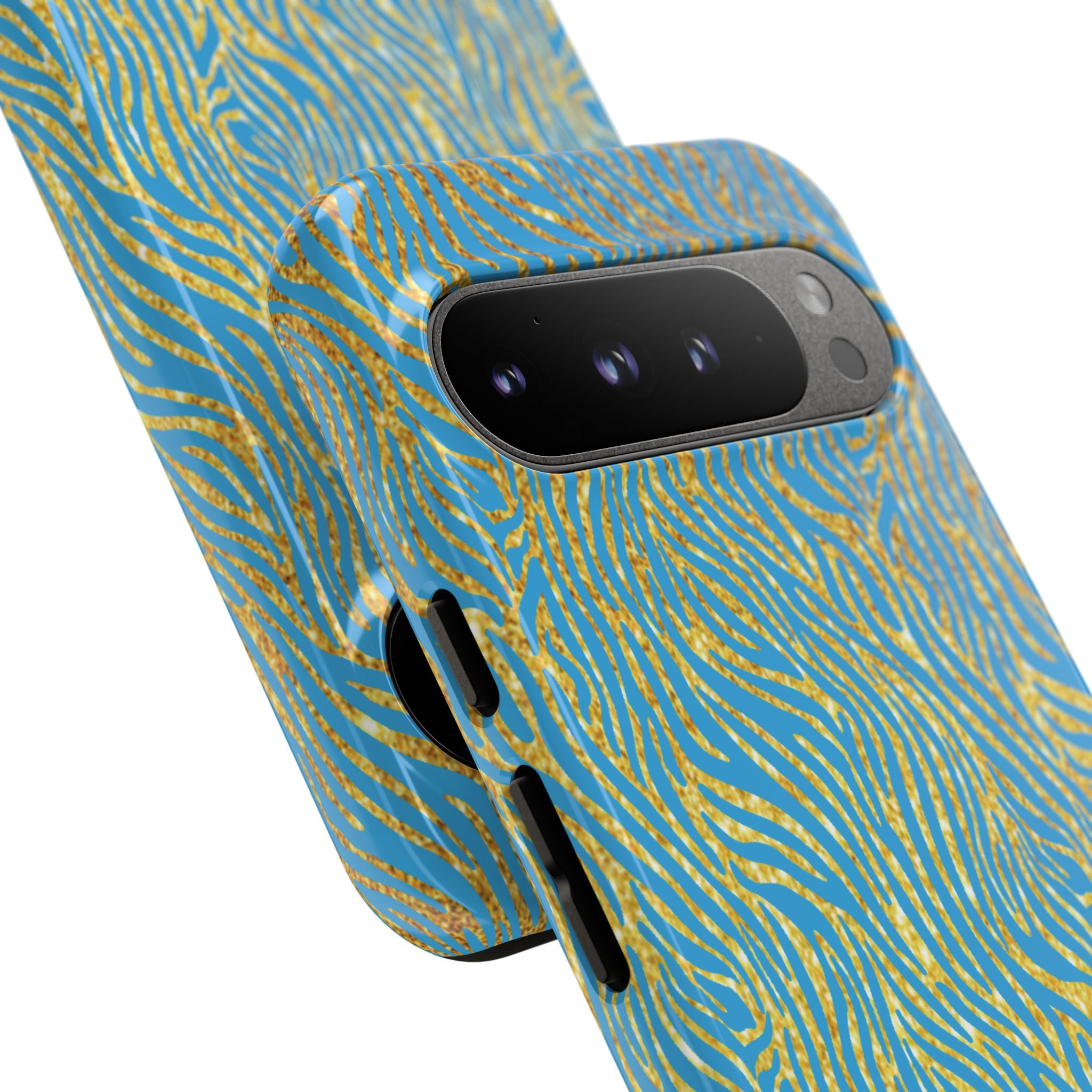 Blue Gold Zebra Tough Case for iPhone, Galaxy, or Google Pixel