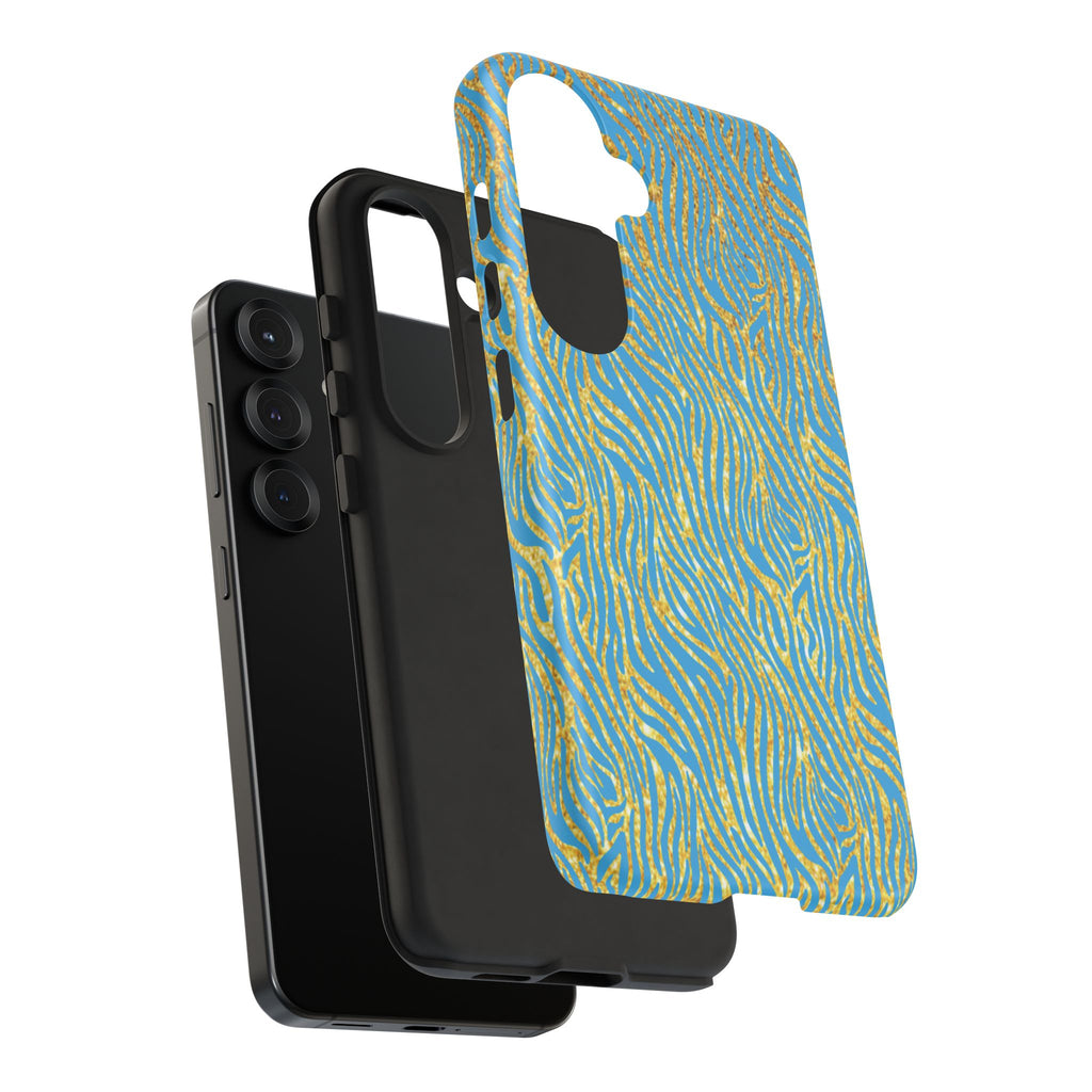 Blue Gold Zebra Tough Case for iPhone, Galaxy, or Google Pixel