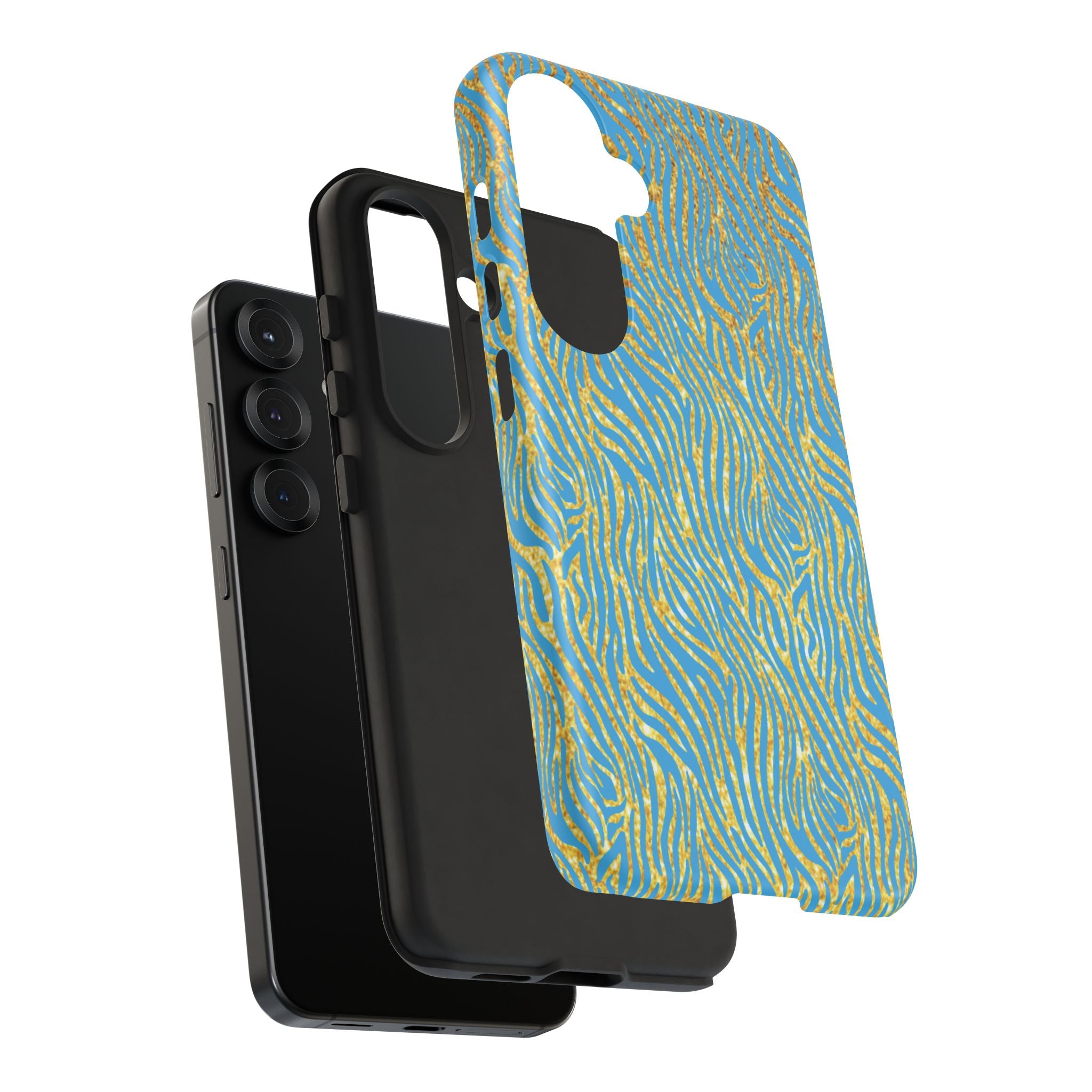 Blue Gold Zebra Tough Case for iPhone, Galaxy, or Google Pixel