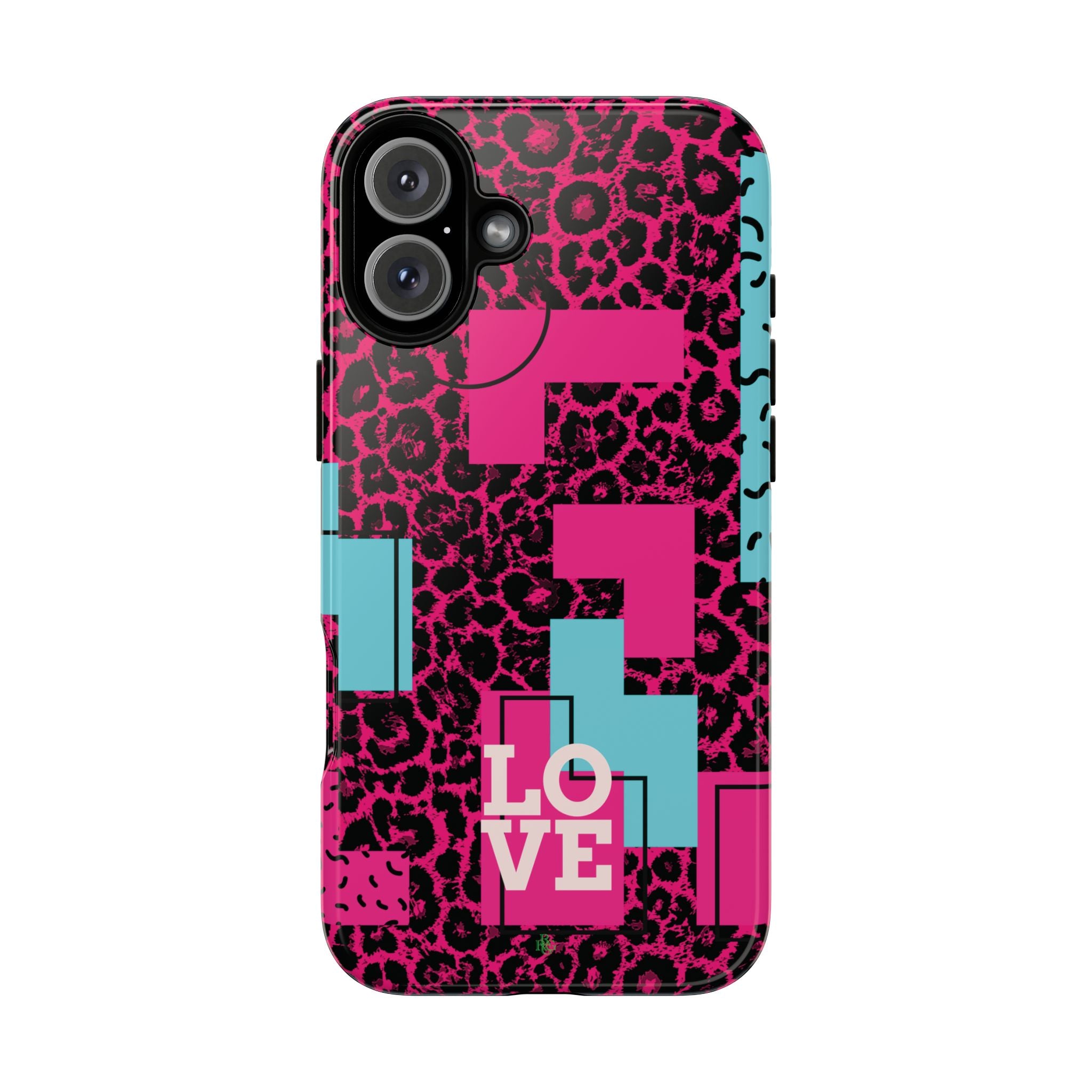 Pink Love Retro Blocks Leopard RG Tough Phone Case for iPhone, Galaxy, or Google Pixel