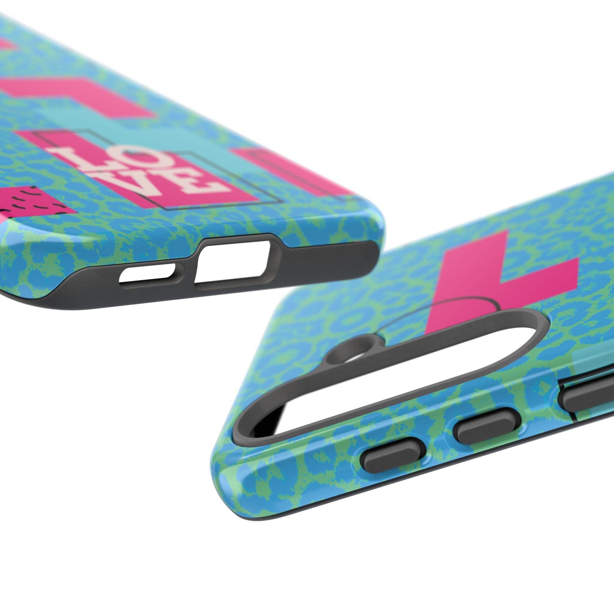 LOVE Aqua Blue Leopard RG Tough Phone Case iPhone, Galaxy, or Google Pixel