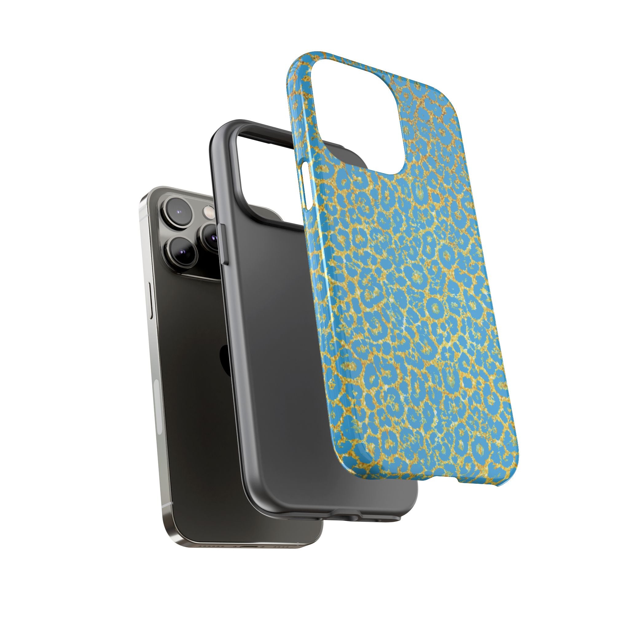 Blue Gold Leopard Tough Phone Case for iPhone, Galaxy, or Google Pixel