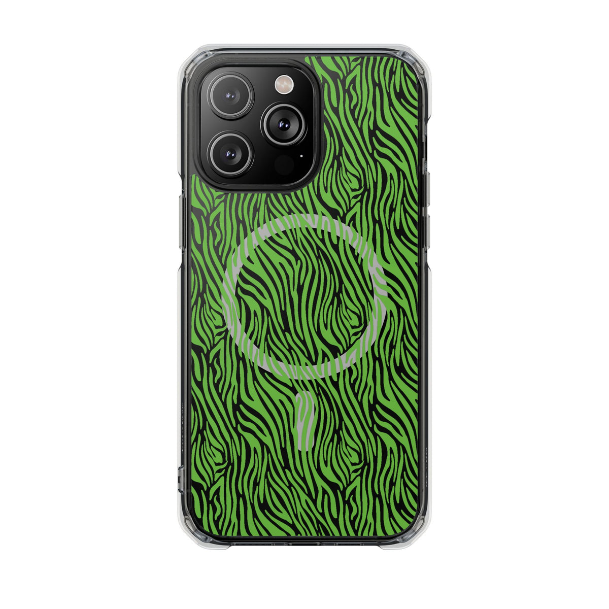Neon Green Zebra Magnetic iPhone 14, 15, 16 Series Clear Impact Cases