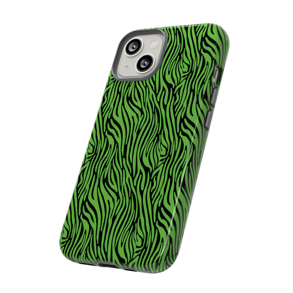 Neon Green Zebra Tough Phone Case iPhone, Galaxy, or Google Pixel