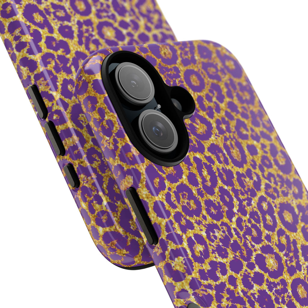Purple Gold Leopard Tough Phone Case for iPhone, Galaxy, or Google Pixel