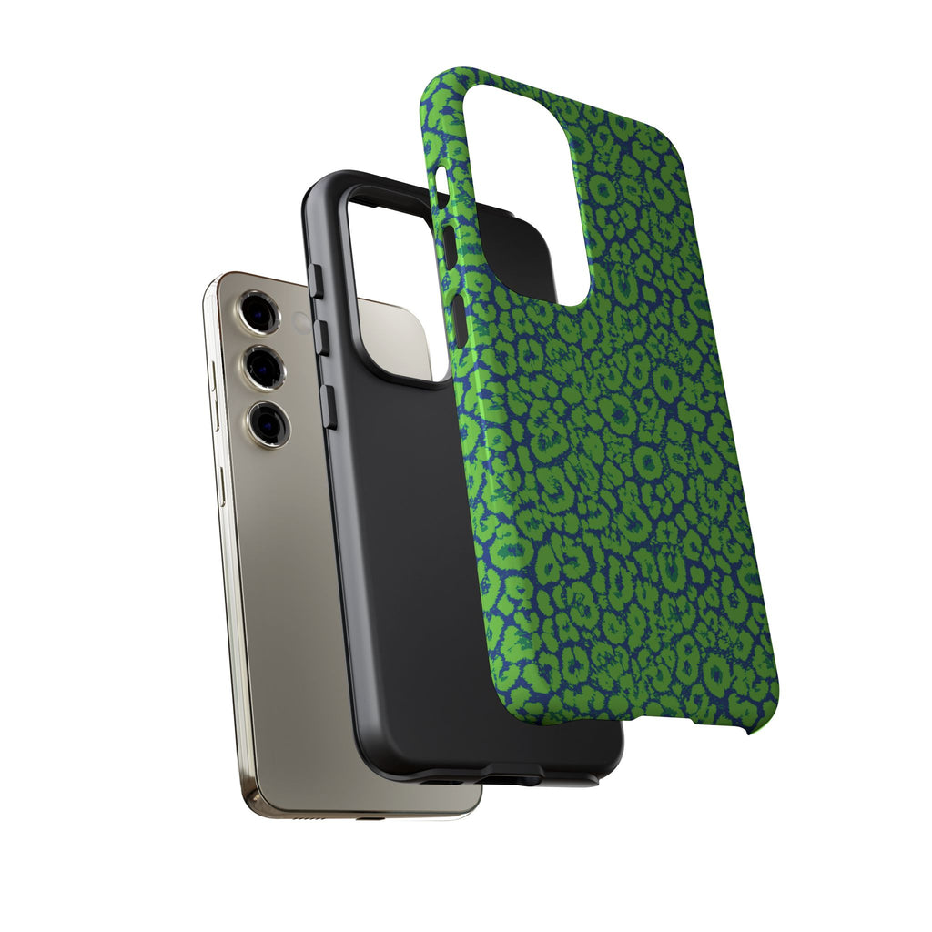 Blue Neon Green  Leopard Tough Phone Case for iPhone, Galaxy, or Google Pixel