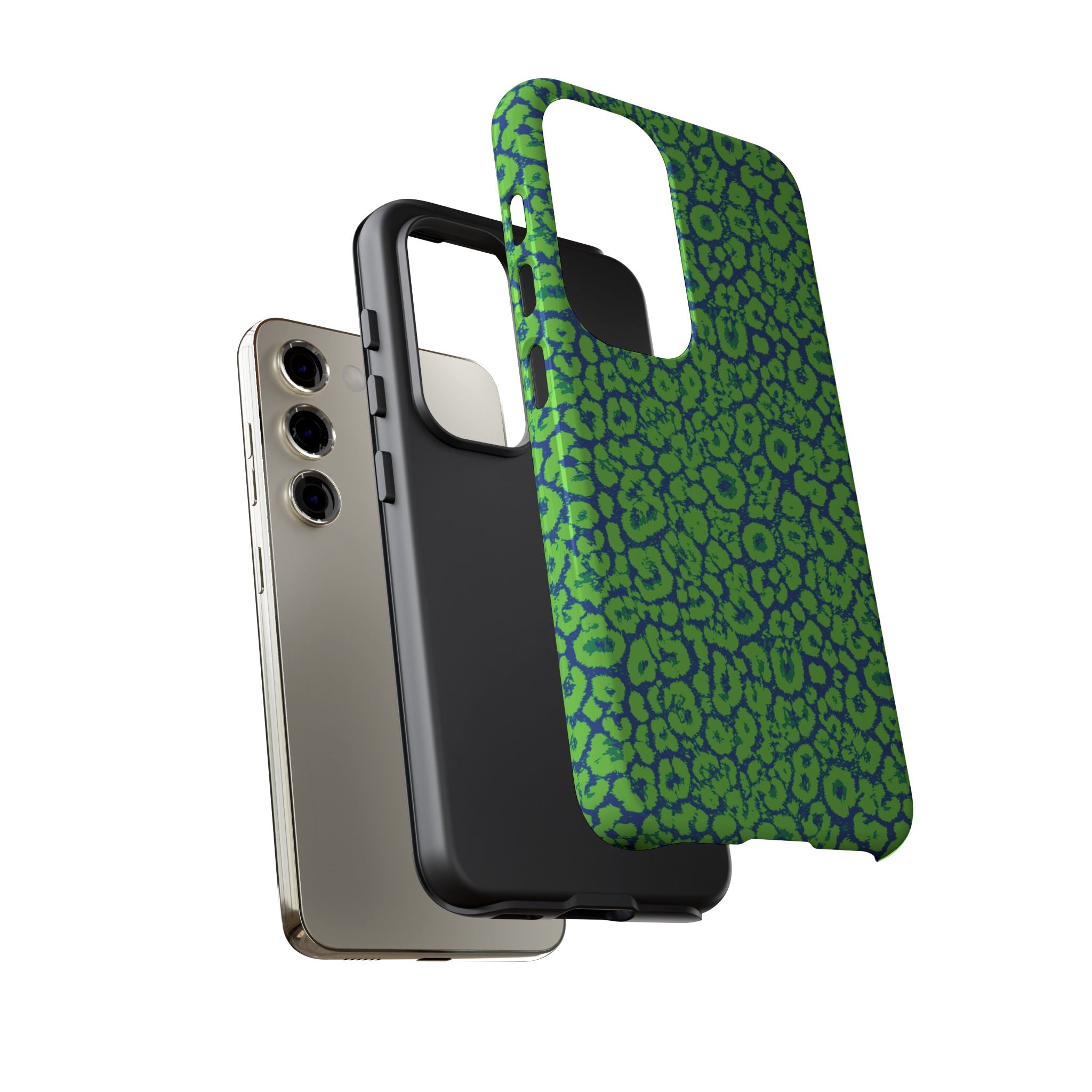 Blue Neon Green  Leopard Tough Phone Case for iPhone, Galaxy, or Google Pixel