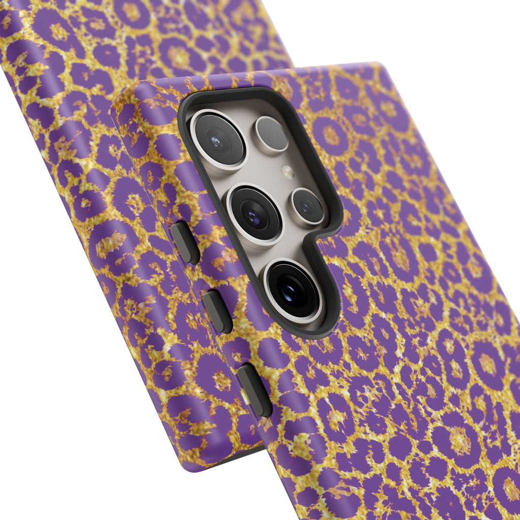Purple Gold Leopard Tough Phone Case for iPhone, Galaxy, or Google Pixel
