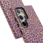 Purple Gold Leopard Tough Phone Case for iPhone, Galaxy, or Google Pixel