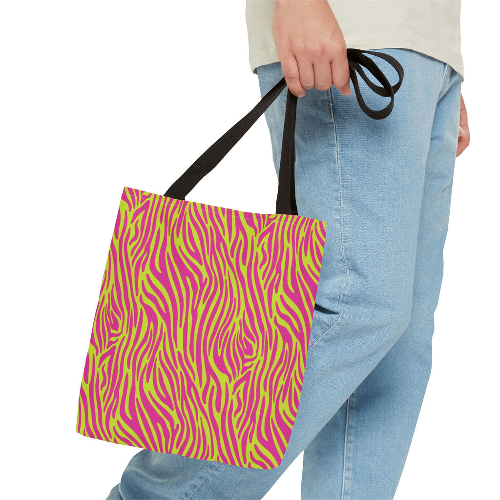 Neon Pink Lime Zebra Tote Bags
