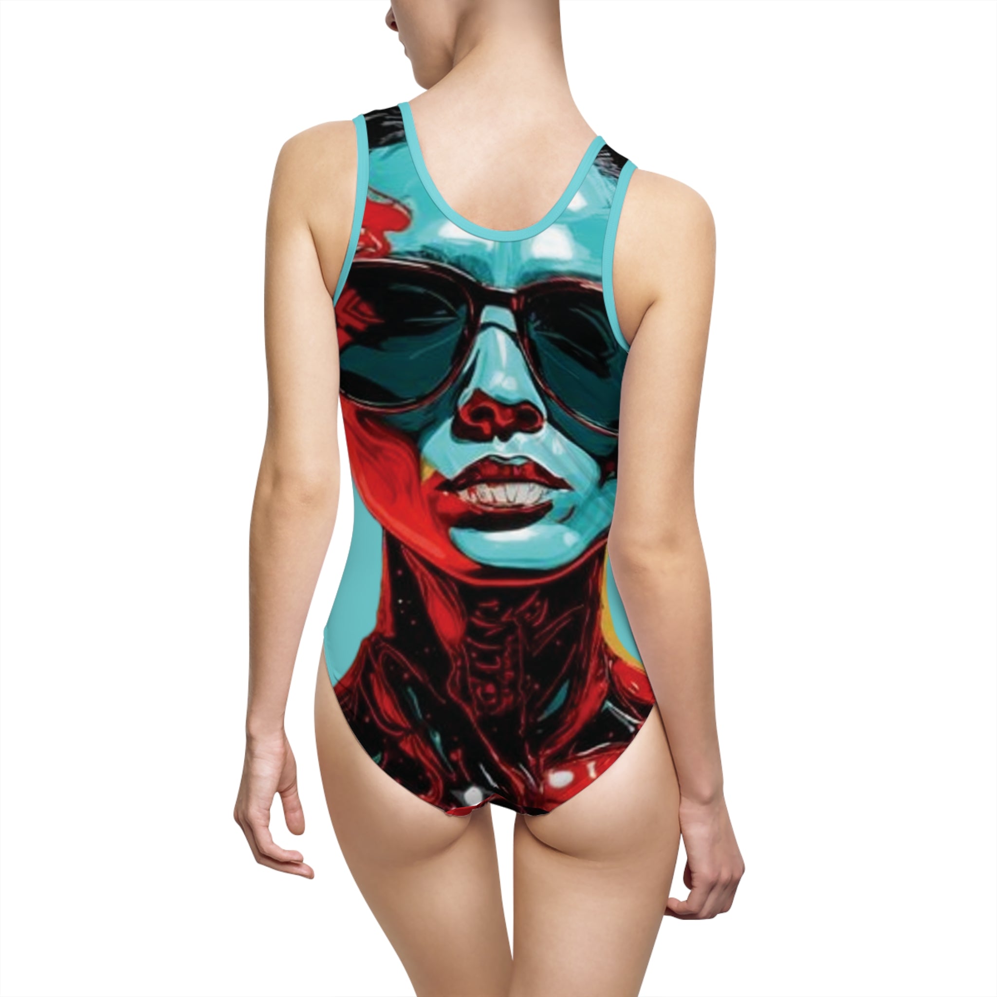 Bold Pop-Art Sunglasses Portrait Swimsuit — Women's One-Piece