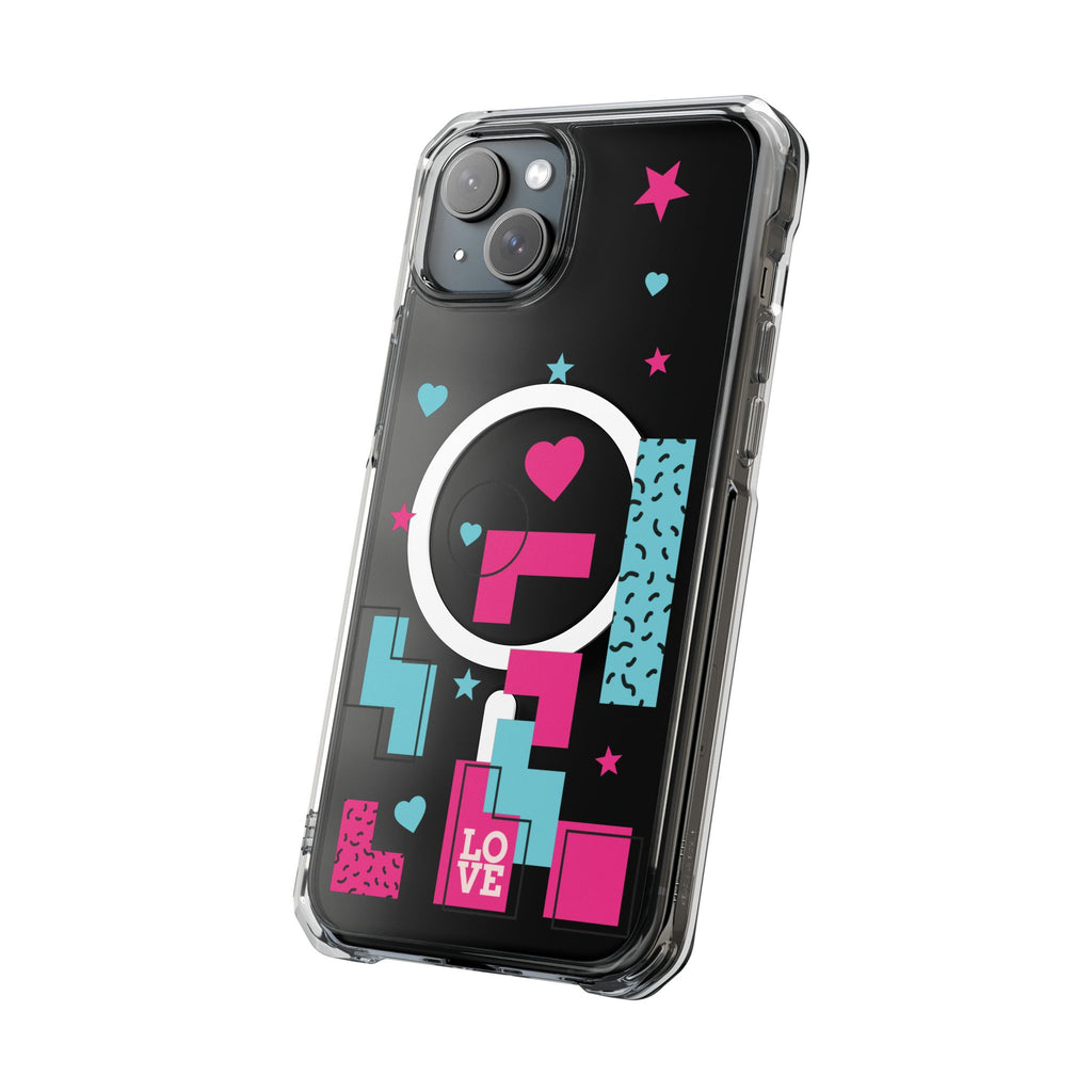 LOVE Retro Blocks Magnetic iPhone 14, 15, 16 Series Clear Impact Cases