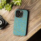 Blue Gold Leopard Tough Phone Case for iPhone, Galaxy, or Google Pixel